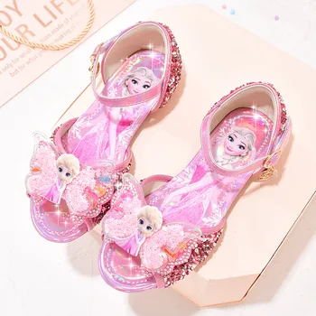 Disney/Сандалии для девочек; Летние детские туфли принцессы на мягкой подошве; Новая обувь для девочек; детские туфли Эльзы с украшением в виде кристаллов;