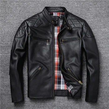 Весенне-осенние мотоциклетные куртки из натуральной воловьей кожи, мужские куртки из натуральной кожи, действительно Мото приталенное пальто, мужские большие размеры 5X