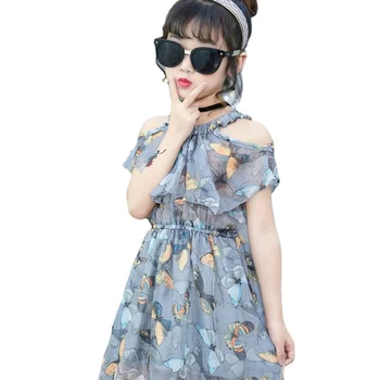 2023 Летнее Повседневное платье для маленьких девочек, Оптовые продажи, Детские платья Принцессы без рукавов с шифоновыми бабочками на бретельках для девочек