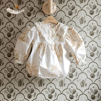 Хлопковый комбинезон Принцессы с цветочным рисунком для новорожденных девочек, Комбинезон с длинными рукавами для малышей, Весенне-летний праздничный пуловер, одежда для малышей 3-18 м