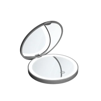 Косметическое зеркало со светодиодной подсветкой, Удобный Компактный туалетный столик из нержавеющей стали, 2-стороннее портативное складное зеркало, черный