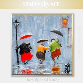 Профессиональный художник, ручная роспись, красивое настенное искусство, Сестра, бегущая в дождь, картина маслом на холсте, картина маслом, подарок для друзей