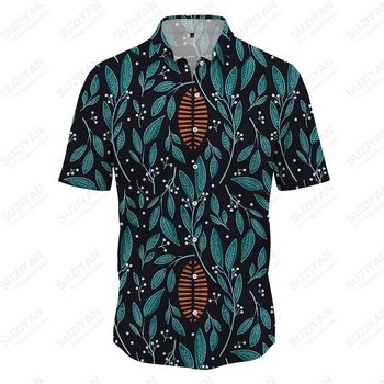 Мужская рубашка с короткими рукавами и цветочным принтом Dolphin blue, уличная гавайская рубашка Оверсайз, свободный повседневный кардиган с лацканами