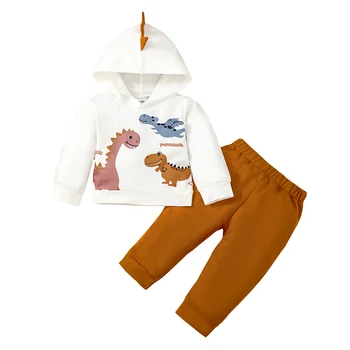 Осенняя одежда для маленьких мальчиков, Классическая толстовка с длинными рукавами и рисунком динозавра, Комплект брюк для малышей