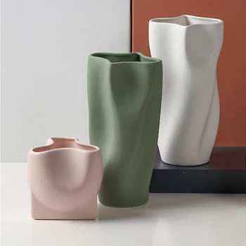 Неправильные керамические вазы для цветов, неправильные формы, Стиль вставки, Украшения из керамических ваз, Гостиная, Мягкие украшения