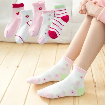 5 пар вязаных теплых детских носков с розовым цветком для девочек, Носки, детские женские чулки среднего размера
