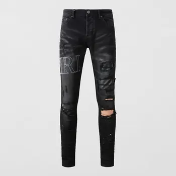 Высокие Уличные модные Мужские джинсы в стиле Ретро, черные, серые, стрейчевые, обтягивающие, рваные Джинсы, Мужские дизайнерские брюки в стиле хип-хоп, брендовые брюки Hombre
