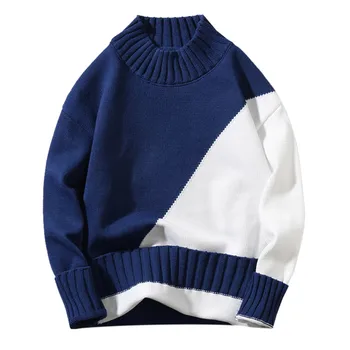Вязаные свитера в корейском стиле, свитер с цветным блоком, пуловер с круглым вырезом, Мужской свитер в полоску, литературный костюм, Уличная одежда для дома