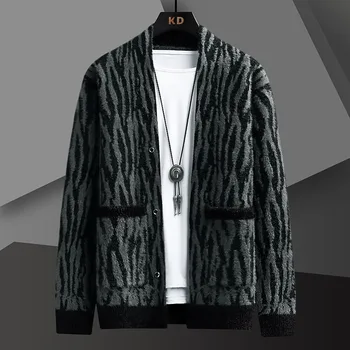 Высококачественный весенне-осенний мужской вязаный кардиган, свитер, повседневная корейская мода, норковое пальто большого размера