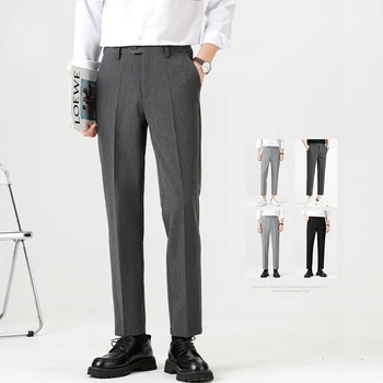 OUSSYU, Весенне-летние высококачественные костюмные брюки, Мужские стрейчевые деловые брюки с эластичной талией, тонкие брюки длиной до щиколотки, Корейские тонкие брюки, мужские