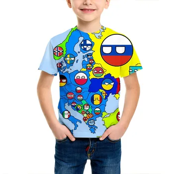 Кантрибол Polandballs, Летняя Детская футболка с забавным 3D принтом, Негабаритный Повседневный пуловер с круглым вырезом в стиле Харадзюку, Трендовая Детская одежда