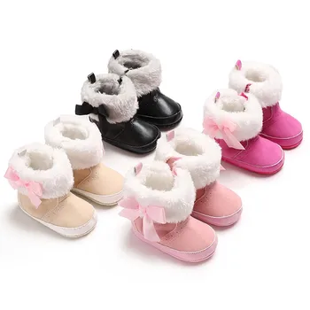 Обувь для маленьких девочек, Зимние ботинки для новорожденных, Теплая Снежная Попа, Детская кроватка, Обувь для мальчиков, Мягкая подошва, Обувь для первых ходунков с бантом