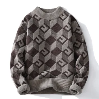 Осень и зима 2023, Новый модный повседневный свитер для мужчин, Плюс флисовый утолщенный Теплый Удобный высококачественный свитер большого размера