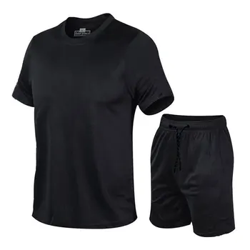 Лето 2023, новая мужская футболка для фитнеса и бега, шорты, быстросохнущий мужской костюм-двойка с короткими рукавами