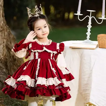 Miayii/Одежда для маленьких девочек, Испанское винтажное платье в стиле Индейки в стиле Лолиты, Платье с длинным рукавом на День Рождения, Пасхальное платье Принцессы для девочек Y3738