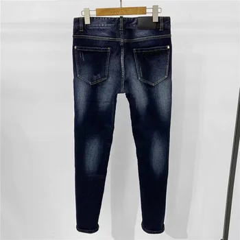 23SS Новые джинсы-стрейч для мужчин, Новые осенне-весенние однотонные классические брюки, облегающие мотоциклетные джинсы, джинсовые брюки