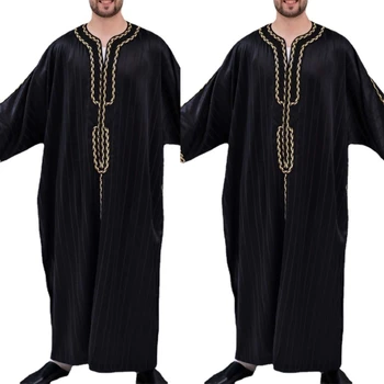 Мусульманский Мужской Кафтан Thobe с длинным рукавом, Ближний Восток, Саудовская Аравия, Исламское платье Абайя, Дубайские Халаты, Свободные повседневные Длинные Рубашки