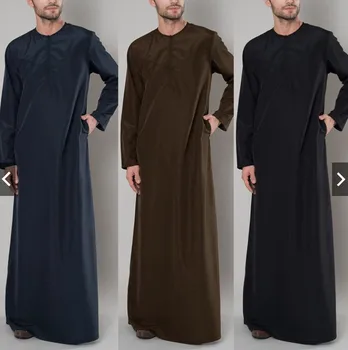 Винтажные Свободные мусульманские халаты-кафтаны, Мужская мода с длинным рукавом, Джубба Тобе, Мужская одежда для Отдыха, однотонный узор, исламская одежда
