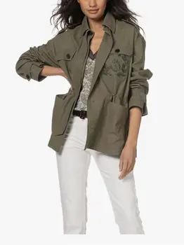 2023 Новое женское пальто с отложным воротником и длинным рукавом, Модная Женская однобортная куртка с карманом и топами с вышивкой