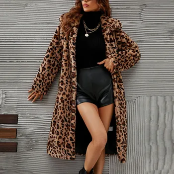 Леопардовое пальто 2023, Новое женское пальто из искусственного меха, Роскошная зимняя теплая Плюшевая куртка, Модная Женская верхняя одежда Из искусственного Меха, Высококачественный топ