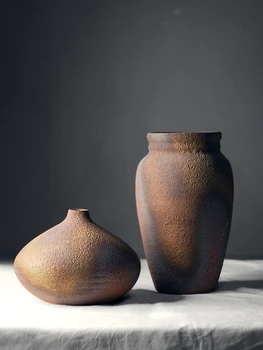 Керамическая ваза ручной работы в японском стиле с имитацией дров; Ретро-украшения для цветов в стиле дзен; Домашний сушеный цветок