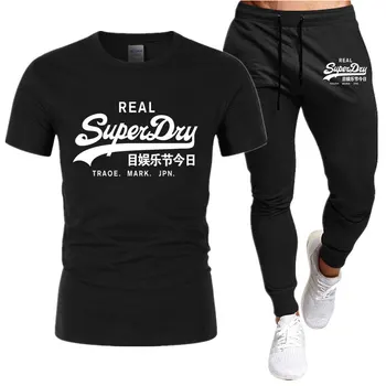 Мужская одежда 2023, летняя брендовая хлопковая футболка с короткими рукавами и принтом + брюки, мужские комплекты для бега, мужской спортивный костюм