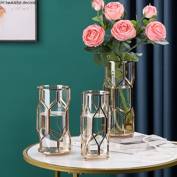 Креативная Скандинавская золотая стеклянная ваза, украшения из сушеных цветов, Подсолнух, Цветочная композиция для спальни, Цветочный горшок, Украшение для дома