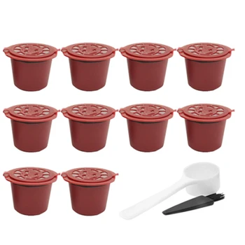 10 шт. многоразовых кофейных капсул-фильтров для Nespresso с ложкой-щеткой, кухонные принадлежности, кофейный фильтр красного цвета