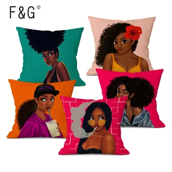 Афроамериканская девушка, рисующая Декоративную подушку, Домашний декор для дивана, Модная наволочка для декора дивана, Льняная наволочка