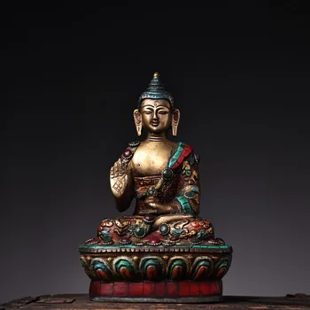 Коллекция Тибетского храма 7 дюймов, бронзовый контур, золотая мозаика, драгоценный камень, Будда Шакьямуни, Дракон, узор, Платформа для поклонения Лотосу, Зал Поклонения