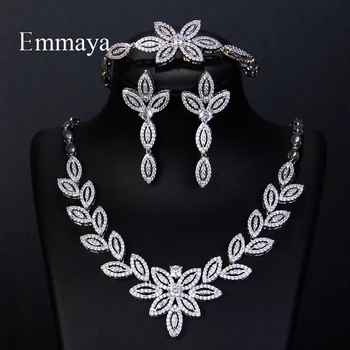 Emmaya, Новый дизайн, Роскошное ожерелье с цирконом AAA, кулон, браслет, серьги, Набор для женщин, высококачественные вечерние украшения, свадебные украшения