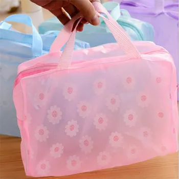 Водонепроницаемая косметичка из ПВХ для хранения косметики для женщин, Прозрачная сумка для мытья с цветочным рисунком, Креативная сумка для душа на выход, сжатая сумка для душа