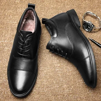 Мужские модельные туфли, зимняя официальная обувь из натуральной кожи с плюшем, мужские туфли-оксфорды большого размера 37-47 для мужчин, модная офисная обувь для мужчин
