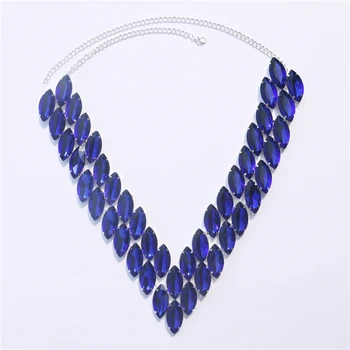 Роскошное двухслойное синее ожерелье с крупным кристаллом, женское преувеличенное Модное Ультра-Яркое ожерелье со стразами, Ювелирный подарок