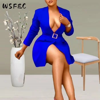 WSFEC S-3XL, Африканские Сексуальные Клубные Мини-Платья для Женщин 2022, Длинный Рукав, V-образный Вырез, Тонкое Бандажное Деловое Пальто, Вечерние Платья