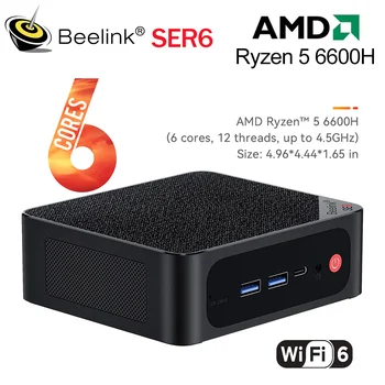 Beelink SER6 6600H Мини-ПК AMD Ryzen 5 RDNA2 GPU DDR5 16 ГБ SSD 500 ГБ PCIe4.0 Wifi6 4K BT LAN Настольный Компьютер SER