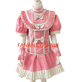 Разноцветный Взрослый Гигантский ребенок, Сексуальное платье для Девочек из розового тонкого ПВХ, платье Сисси с белой отделкой, Галстук-бабочка, Служанка, Ролевая игра, Готический замок