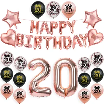 Amawill С Днем Рождения, 20 Воздушных шаров, Розовое золото, Тематический номер, 20 лет, Взрослые Украшения для юбилейной вечеринки, Мужские и женские принадлежности