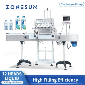 Разливочная машина ZONESUN Автоматическая Линия по производству мембранных насосов для воды, напитков, бутылок с жидкостью, косметики, 12 Головок