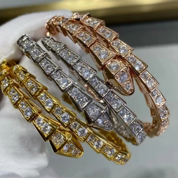 Европейский и американский весенний браслет премиум-класса с полным бриллиантом в форме змеи, посеребренный 925 пробы, женский модный бренд, ювелирный подарок