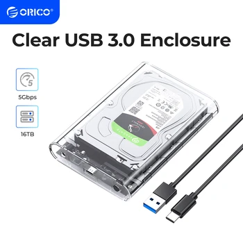 ORICO 3,5-дюймовый Прозрачный чехол для жесткого диска с интерфейсом SATA к USB 3.1 Type C, SSD Адаптер, Коробка для жесткого диска, Корпус для внешнего жесткого диска