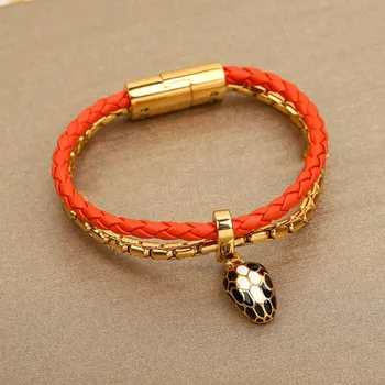 Новый динамичный браслет с головой змеи из веревки, двухслойный золотой и серебряный браслет с блокировкой цвета, свежий и высококачественный женский