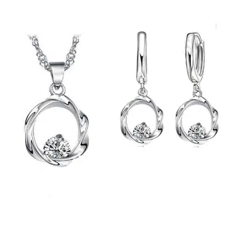 Модные подвески из стерлингового серебра 925 пробы с кубическим цирконием CZ, ожерелье, серьги, подарочные наборы ювелирных изделий для женщин, вечеринка
