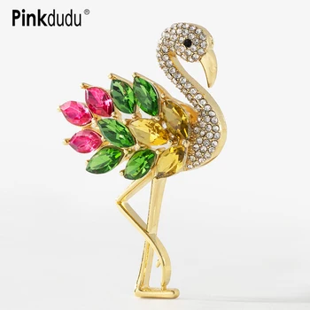 Pinkdudu Модная Красочная брошь с Фламинго, Элегантная Офисная Леди, 3 Цвета, Брошь из сплава акриловых перьев для женщин, Ювелирные изделия PD1077