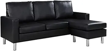 Современный секционный диван-перекидной шезлонг, идеально подходящий для небольшого пространства общежития или квартиры, кожа Оникс