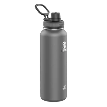 Графитово-черная бутылка для воды с двойными стенками из нержавеющей стали с вакуумной изоляцией объемом 40 унций с широким горлышком и откидной крышкой для подачи воды