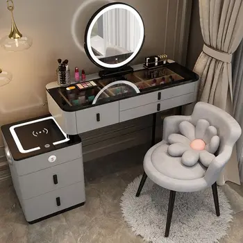 Умный Туалетный столик Беспроводная зарядка Bluetooth Динамик со светодиодным зеркалом Современный домашний стол для макияжа в Спальне Комоды Мебель