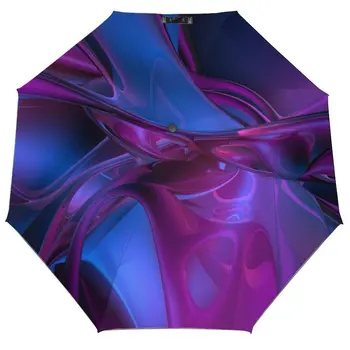 Абстрактный Зонт с фиолетовым Принтом От Дождя Женский Автоматический Зонт С тремя Складывающимися Солнцезащитными Зонтиками Мужской Портативный Зонтик