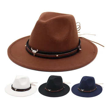 Мужская фетровая шляпа Унисекс в форме быка, классическая фетровая шляпа с поясом на голову коровы, Зимняя осенняя женская дорожная шляпа, Ретро черная джазовая шляпа для мужчин