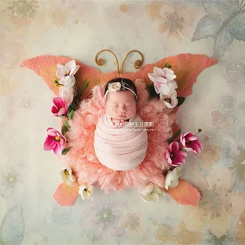Реквизит для фотосъемки новорожденных, шерстяное одеяло с рисунком животного, детский коврик, шерстяной слой, фоны для позирования, милая бабочка